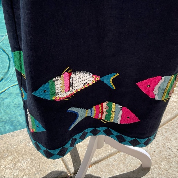Talbots sequin Fish 🐟 embroidered embellished navy sheath Dress size 16 ⭐️ - Picture 7 of 9